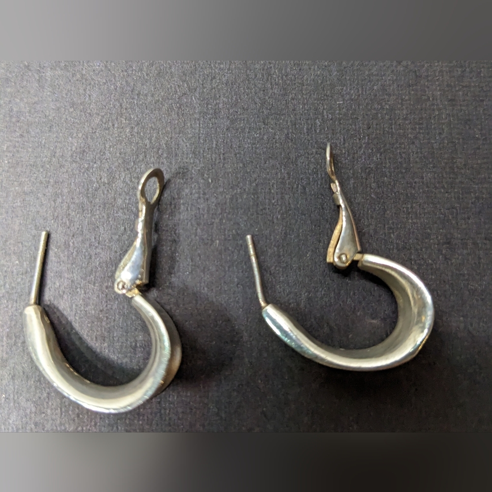 Vintage 925 Silver Hinge-back Pierced Hoop Earrings, Marked "925 A"